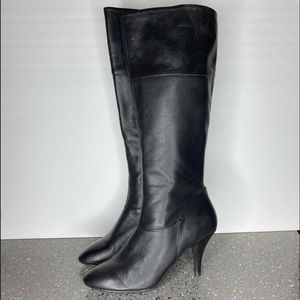Loft, size 8, black leather knee high heal boots